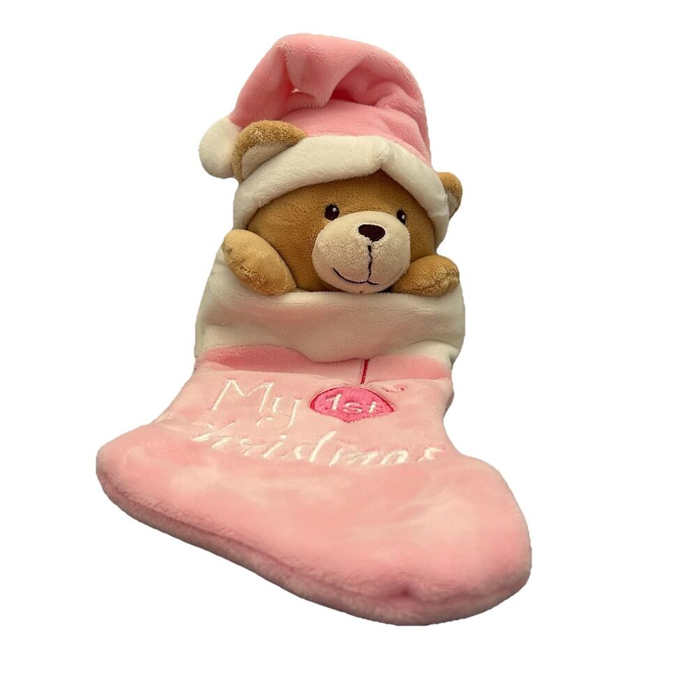 Dan Dee MY 1ST CHRISTMAS 3D Bear Plush Stocking Girl Pink Embroidered First